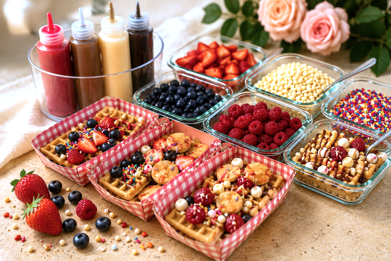 Fresh mini waffles and pancakes prepared by Waffles & Pancake YYC